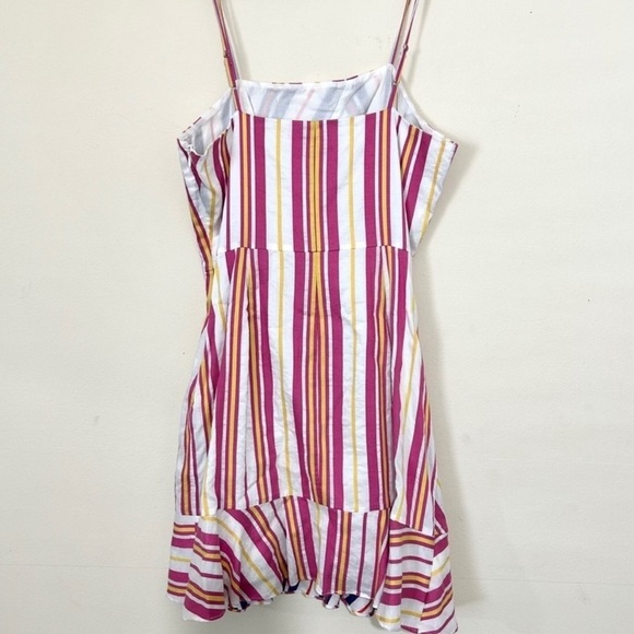 Parker Jay Striped Ruffle Front Sleeveless Pink & White Mini Dress SIZE MEDIUM - Picture 8 of 9